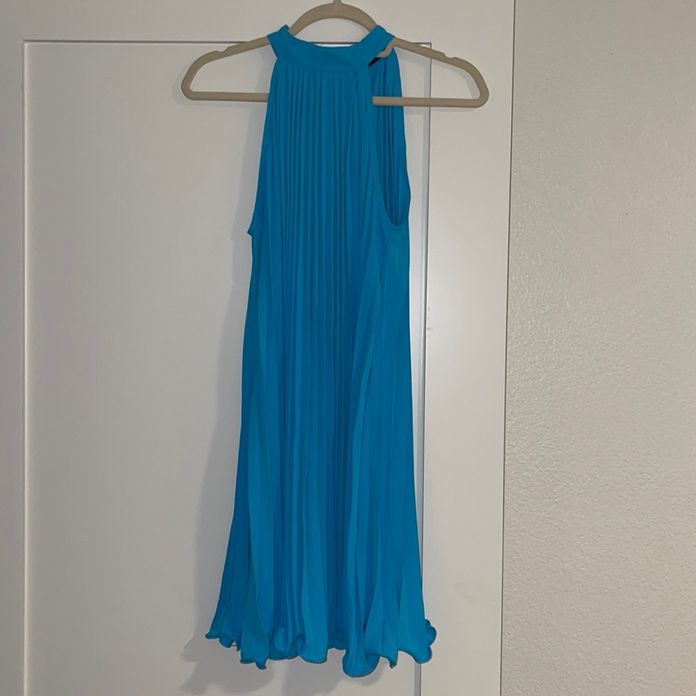 High neck electric blue mini dress